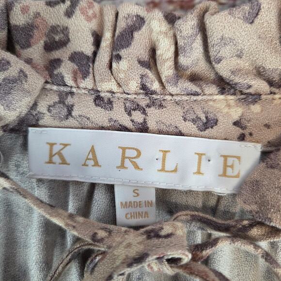 Karlie Dusty Rose Peasant Blouse Ruched V-Neck S Balloon Sleeve Whimsy Boho Top - Picture 3 of 11